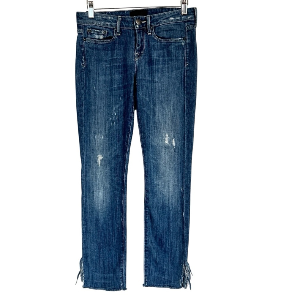 VINCE Women's Blue Ankle Skinny Jeans 25 Med Stone Washed Mid-Rise Slim Fit